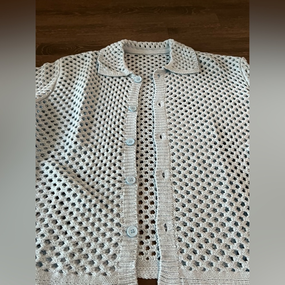 Cream knit short sleeve shirt/shorts set
